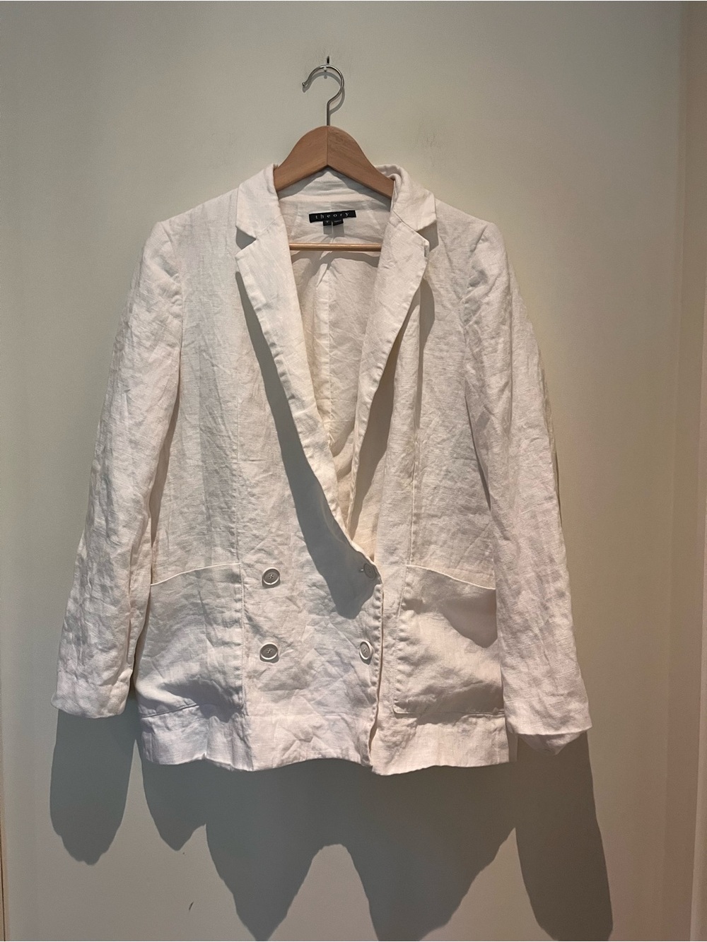 Theory 💯 Linen White Double-Breasted Tailored Relaxed Fit Jacket Blazer L